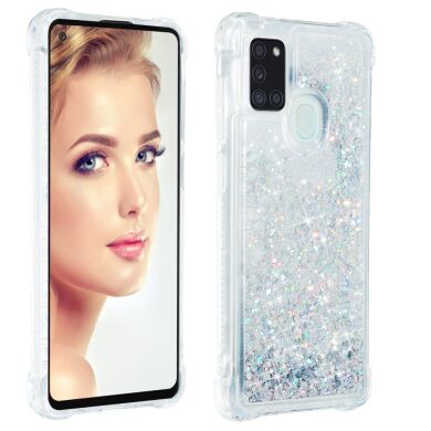 Силиконовый (TPU) чехол Deexe Liquid Glitter для Samsung Galaxy A21s (A217) - Silver