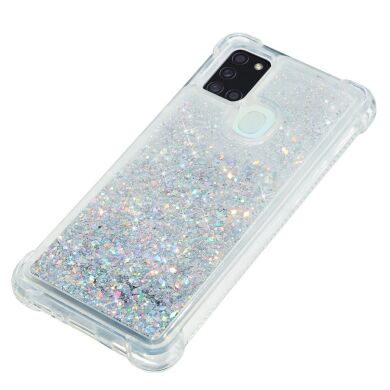 Силиконовый (TPU) чехол Deexe Liquid Glitter для Samsung Galaxy A21s (A217) - Silver