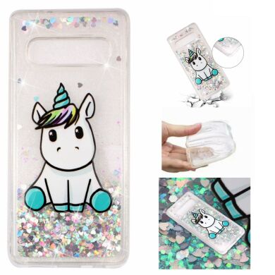 Силіконовий (TPU) чохол Deexe Liquid Glitter для Samsung Galaxy S10, Unicorn