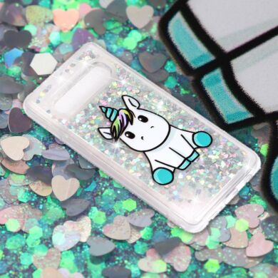 Силиконовый (TPU) чехол Deexe Liquid Glitter для Samsung Galaxy S10 - Unicorn