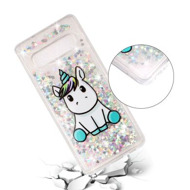 Силиконовый (TPU) чехол Deexe Liquid Glitter для Samsung Galaxy S10 - Unicorn
