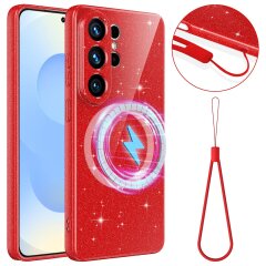 Захисний чохол Deexe Glitter Case with MagSafe для Samsung Galaxy S26 Ultra (S948) - Red