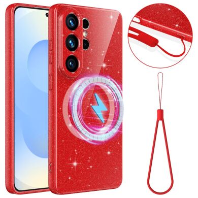 Захисний чохол Deexe Glitter Case with MagSafe для Samsung Galaxy S26 Ultra (S948) - Red