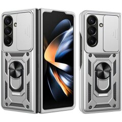 Чехол (PC+TPU) с подставкой Deexe Armor Shield (FF) для Samsung Galaxy Fold 8 Ultra - Silver