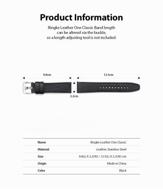 Ремінець Ringke Leather One Classic для годинників з шириною кріплення 22мм (8809758103122) - Black