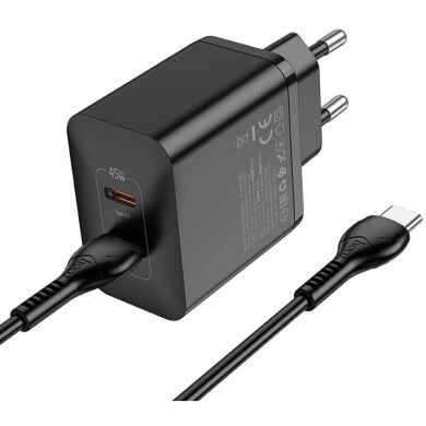 Мережевий зарядний пристрій Hoco N35 Streamer PD45W (2C) + кабель Type-C to Type-C - Black