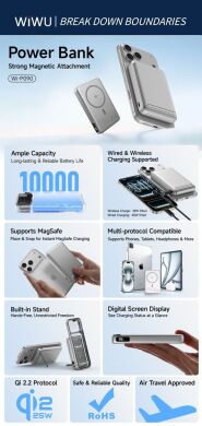 Внешний аккумулятор WiWU Wi-P090 45W (10000 mAh) - Silver