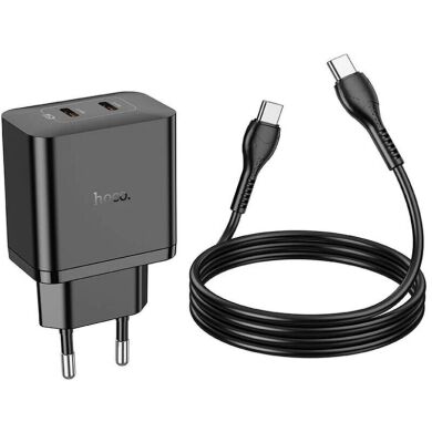 Сетевое зарядное устройство Hoco N35 Streamer PD45W (2C) + кабель Type-C to Type-C - Black