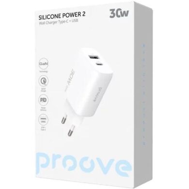 Мережевий зарядний пристрій Proove Silicone Power 2 30W (Type-C + USB) - White