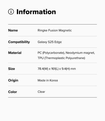 Защитный чехол Ringke Fusion Magnetic для Samsung Galaxy S25 Edge (S937) 8800293854333 - Clear