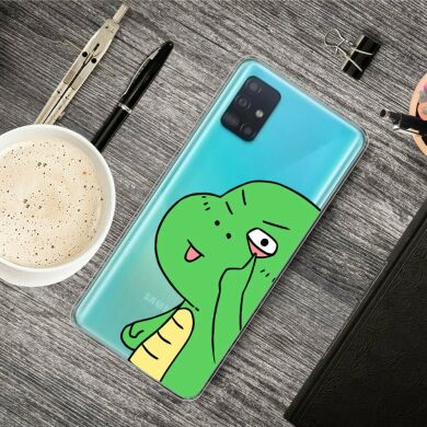 Силиконовый (TPU) чехол Deexe Pretty Glossy для Samsung Galaxy A51 (А515) - Green Dinosaur