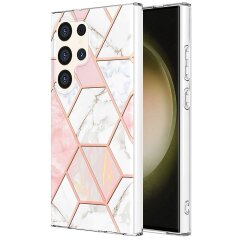 Захисний чохол Deexe Marble Pattern для Samsung Galaxy S24 Ultra - White / Pink