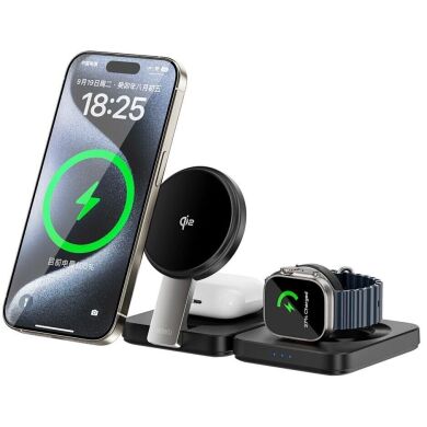 Беспроводное зарядное устройство WIWU Wi-W028 QI2 3 in 1 (15W) - Black