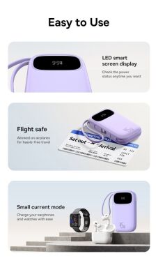 Зовнішній акумулятор Baseus QPow 3 45W (10000mAh) + кабель Type-C + Lightning (E0028C01) - White