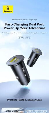Автомобильное зарядное устройство Baseus GoTrip DP1 (2Type-C) 30W (C00072300123-01) - Black