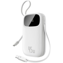 Зовнішній акумулятор Baseus QPow 3 45W (10000mAh) + кабель Type-C + Lightning (E0028C01) - White