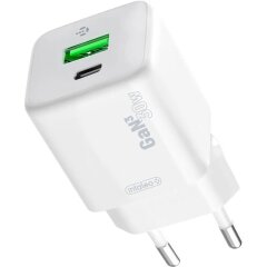 Мережевий зарядний пристрій Intaleo INT-TCGN302CA 30W GaN (USB + Type-C) - White
