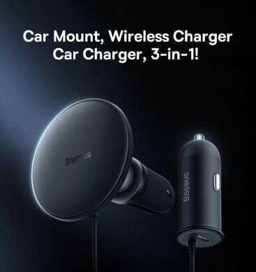 Автомобільний зарядний пристрій Baseus CW01 Magnetic Wireless Charging Car Mount (40W) SUCX040001 - Black