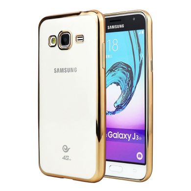 Силиконовый (TPU) чехол Deexe Glossy Border для Samsung Galaxy J3 2016 (J320) - Gold