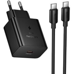 Сетевое зарядное устройство Hoco N77 PD45W (Type-C) + кабель Type-C to Type-C - Black