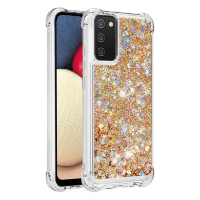 Силиконовый (TPU) чехол Deexe Liquid Glitter для Samsung Galaxy A02s (A025) - Gold