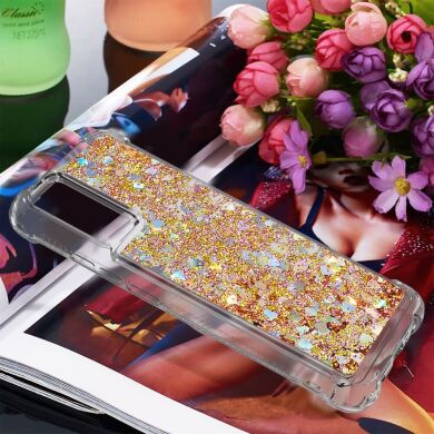 Силиконовый (TPU) чехол Deexe Liquid Glitter для Samsung Galaxy A02s (A025) - Gold