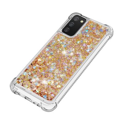 Силиконовый (TPU) чехол Deexe Liquid Glitter для Samsung Galaxy A02s (A025) - Gold