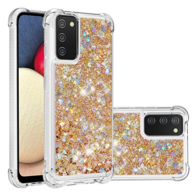 Силиконовый (TPU) чехол Deexe Liquid Glitter для Samsung Galaxy A02s (A025) - Gold