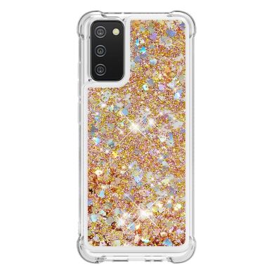 Силиконовый (TPU) чехол Deexe Liquid Glitter для Samsung Galaxy A02s (A025) - Gold