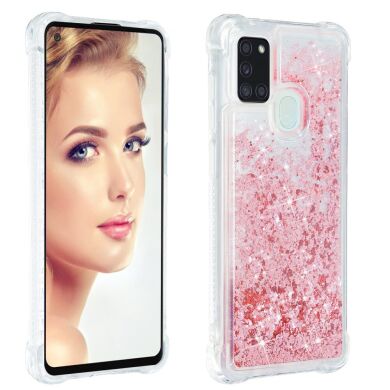 Силиконовый (TPU) чехол Deexe Liquid Glitter для Samsung Galaxy A21s (A217) - Pink