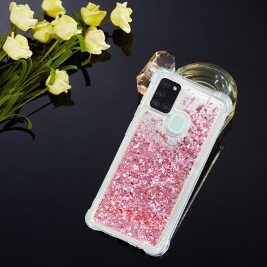 Силиконовый (TPU) чехол Deexe Liquid Glitter для Samsung Galaxy A21s (A217) - Pink