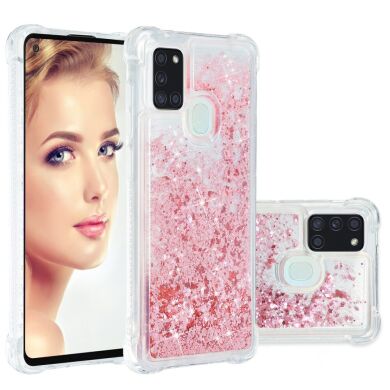 Силиконовый (TPU) чехол Deexe Liquid Glitter для Samsung Galaxy A21s (A217) - Pink