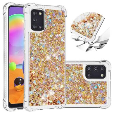 Силіконовий (TPU) чохол Deexe Liquid Glitter для Samsung Galaxy A31 (A315) - Gold
