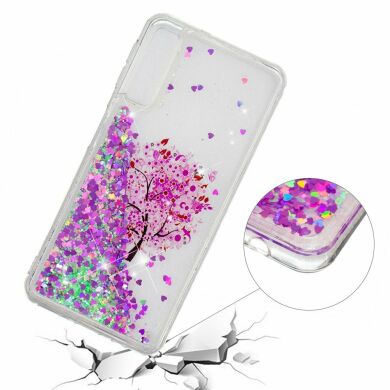 Силіконовий (TPU) чохол Deexe Liquid Glitter для Samsung Galaxy A70 (A705) - Tree with Pink Flower