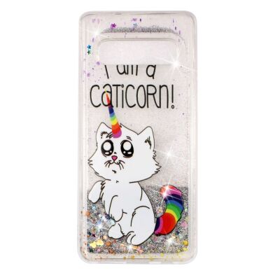 Силіконовий (TPU) чохол Deexe Liquid Glitter для Samsung Galaxy S10, Caticorn