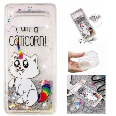Силіконовий (TPU) чохол Deexe Liquid Glitter для Samsung Galaxy S10, Caticorn