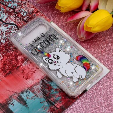 Силіконовий (TPU) чохол Deexe Liquid Glitter для Samsung Galaxy S10, Caticorn