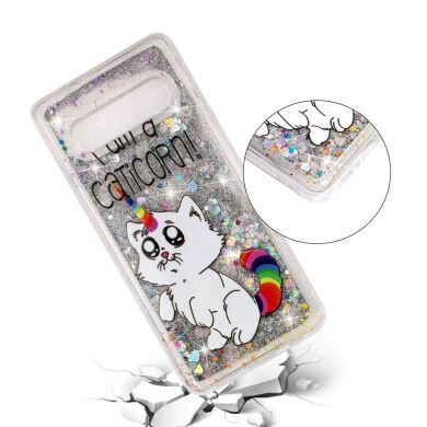 Силіконовий (TPU) чохол Deexe Liquid Glitter для Samsung Galaxy S10, Caticorn