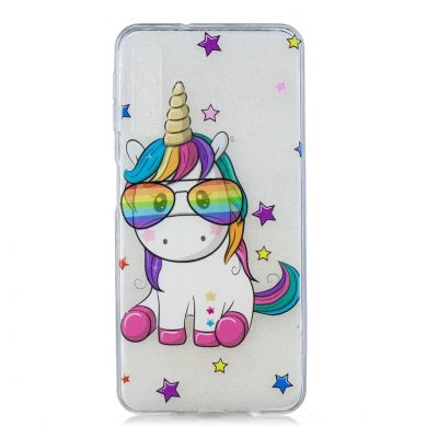 Силиконовый (TPU) чехол Deexe Pretty Glossy для Samsung Galaxy A7 2018 (A750) - Unicorn Wearing Glasses