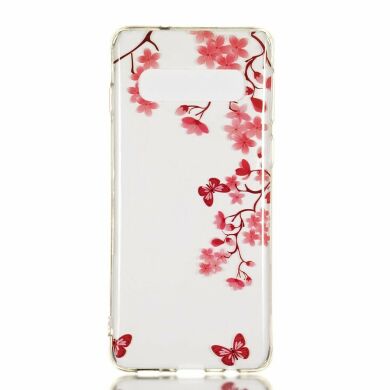Силиконовый (TPU) чехол Deexe Pretty Glossy для Samsung Galaxy S10 (G973) - Red Flowers and Butterflies