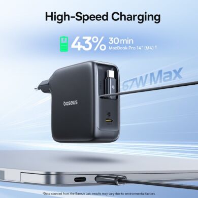 Мережевий зарядний пристрій Baseus EnerCore CJ21 Fast Charger 67W (Type-C) + кабель 2Type-C (E0121D00) - Black