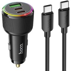 Автомобильное зарядное устройство Hoco NZ17 45W (USB + 2Type-C) + кабель Type-C to Type-C - Black