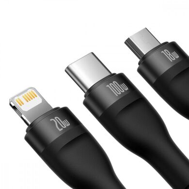 Кабель Baseus Flash Series II 3 in 1 USB to MicroUSB+Lightning+Type-C (100W, 1.2m) CASS030001 - Black