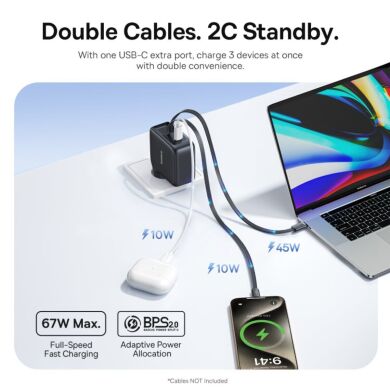 Мережевий зарядний пристрій Baseus EnerCore CJ21 Fast Charger 67W (Type-C) + кабель 2Type-C (E0121D00) - Black