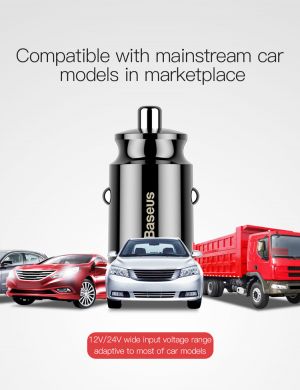 Автомобильное зарядное устройство BASEUS Grain Mini 3.1A Dual USB Smart Car Charger - Black