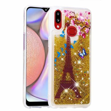 Силиконовая (TPU) накладка Deexe Fashion Glitter для Samsung Galaxy A10s (A107) - Gold/Eiffel Towel