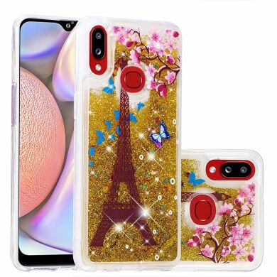 Силиконовая (TPU) накладка Deexe Fashion Glitter для Samsung Galaxy A10s (A107) - Gold/Eiffel Towel