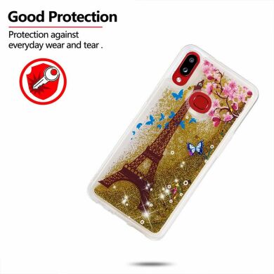 Силиконовая (TPU) накладка Deexe Fashion Glitter для Samsung Galaxy A10s (A107) - Gold/Eiffel Towel