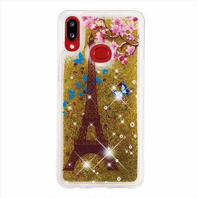 Силиконовая (TPU) накладка Deexe Fashion Glitter для Samsung Galaxy A10s (A107) - Gold/Eiffel Towel