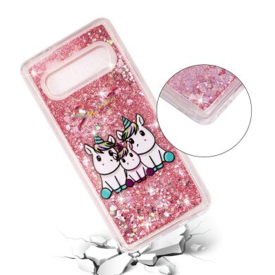 Силіконовий (TPU) чохол Deexe Liquid Glitter для Samsung Galaxy S10, Unicorn Family